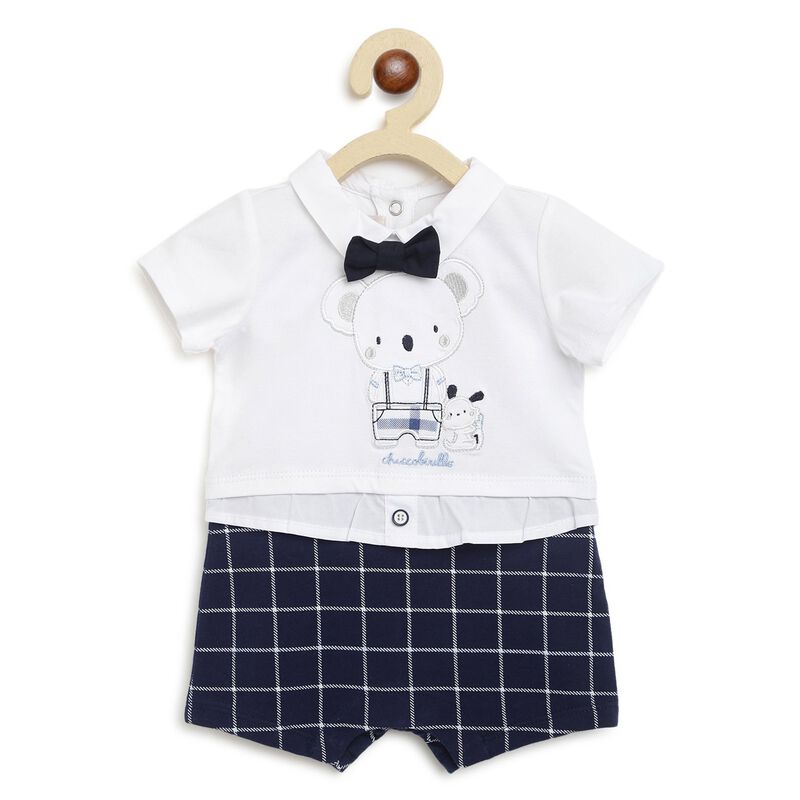 Boys White & Blue Printed Short Sleeve Romper image number 0